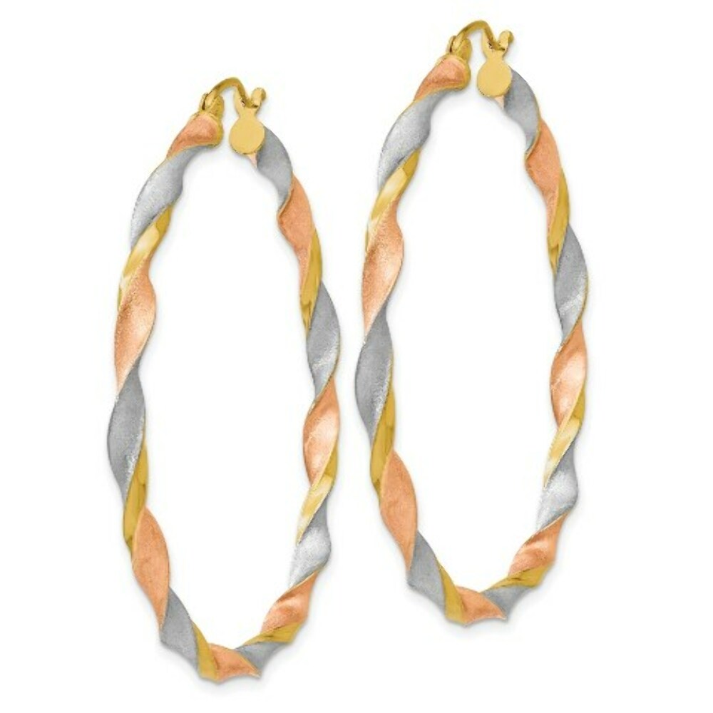 14K Tri-Color Gold Satin Twisted Hoop Earrings  3mm width
