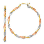 Load image into Gallery viewer, 14K Tri-Color Gold Satin Twisted Hoop Earrings  3mm width
