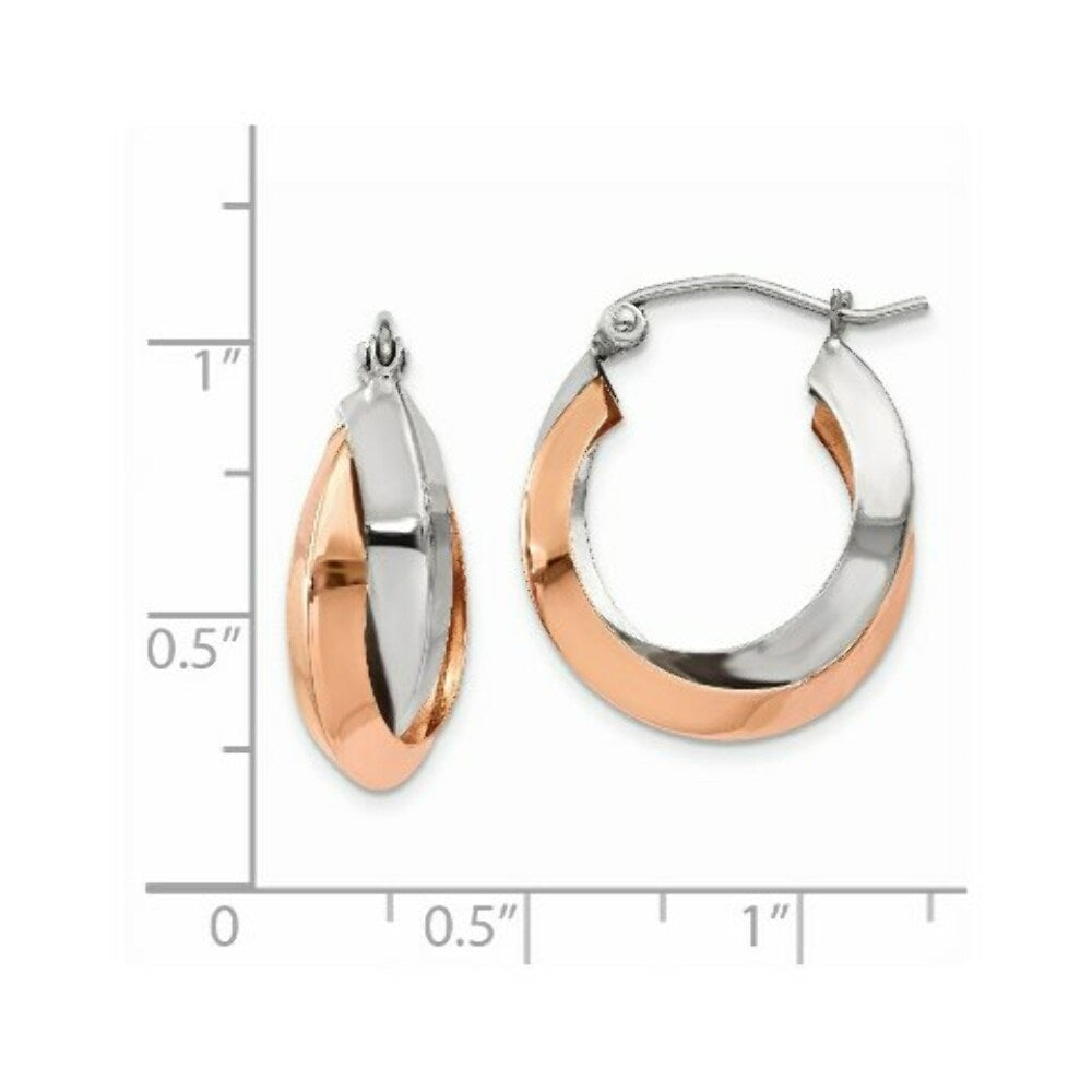 14K Rose Gold and White Gold Polished Oval Hoop Earrings  4mm width