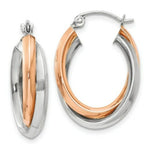 Load image into Gallery viewer, 14K Rose Gold and White Gold Polished Oval Tube Hoop Earrings  3mm width
