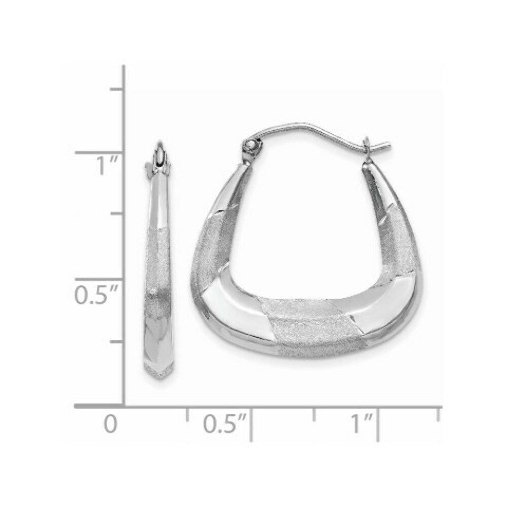 14K White Gold Polished, Satin and Diamond-cut Hoop Earrings 5mm width