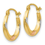 Load image into Gallery viewer, 14K Yellow Gold &amp; White &amp; Rose Rhodium Polished &amp; Textured Hoop Earrings  2mm width
