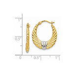 Load image into Gallery viewer, 14K Yellow Gold &amp; Rhodium Polished and Textured Hoop Earrings  2mm width
