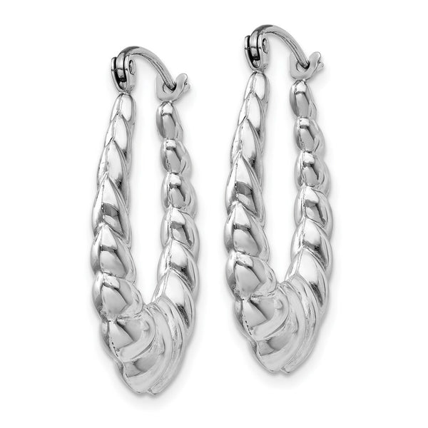14K White Gold Polished and Textured Oval Hoop Earrings  2mm width