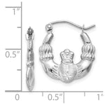 Load image into Gallery viewer, 14K White Gold Satin and Diamond-cut Claddagh Hoop Earrings 2mm width
