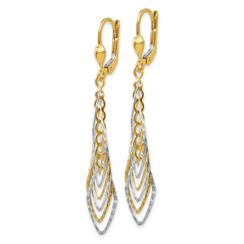 14K Two-tone Gold Polished and Diamond-cut Dangle Leverback Earrings
