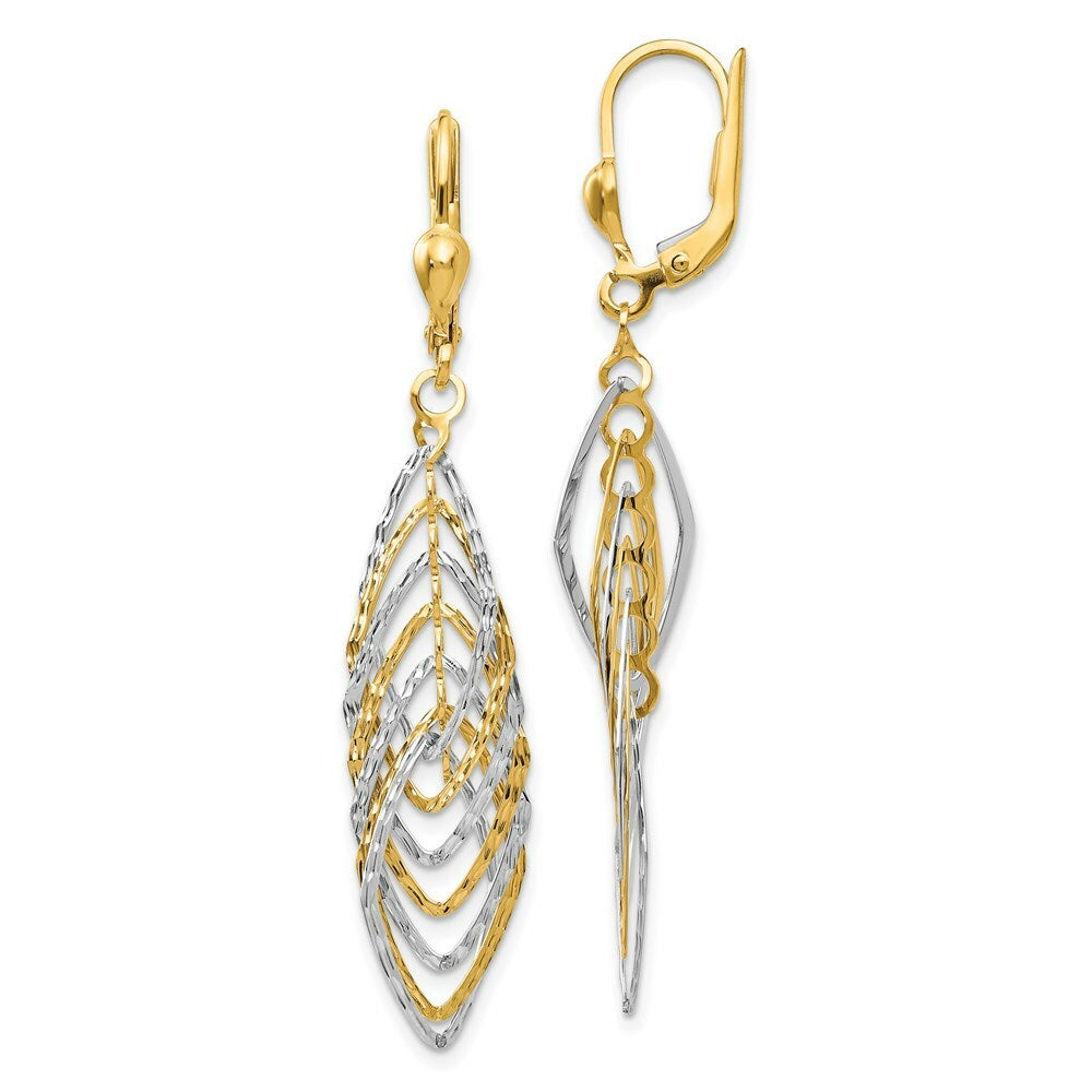 14K Two-tone Gold Polished and Diamond-cut Dangle Leverback Earrings