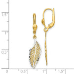 Load image into Gallery viewer, 14K Yellow Gold and Rhodium Polished and Textured Leaf Leverback Earrings
