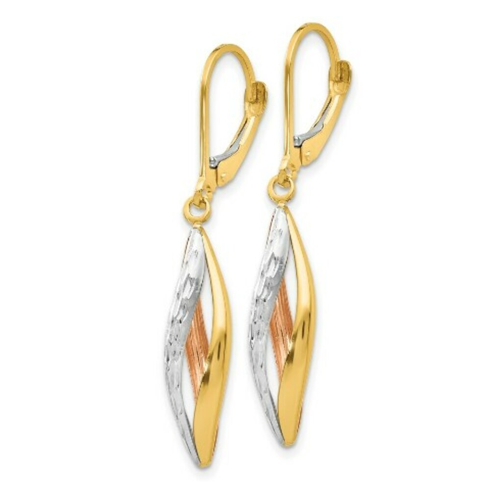 14K Yellow Gold & Rhodium and Rose Gold Diamond-cut Leverback Earrings