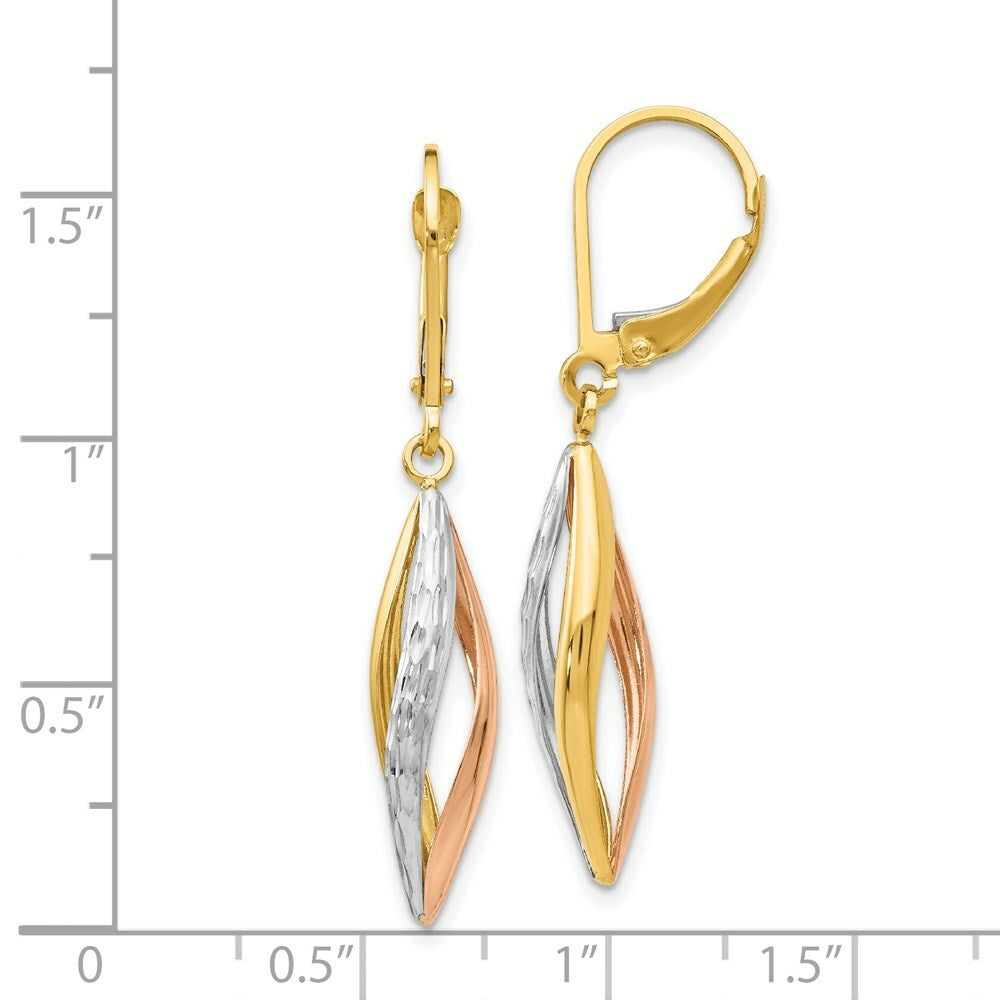 14K Yellow Gold & Rhodium and Rose Gold Diamond-cut Leverback Earrings
