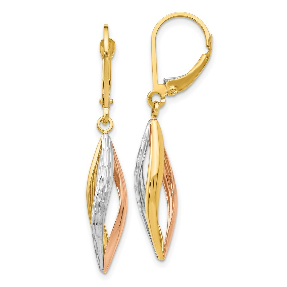14K Yellow Gold & Rhodium and Rose Gold Diamond-cut Leverback Earrings