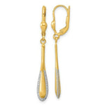 Load image into Gallery viewer, 14K Yellow Gold Rhodium-plated Diamond-cut Satin Drop Leverback Earrings
