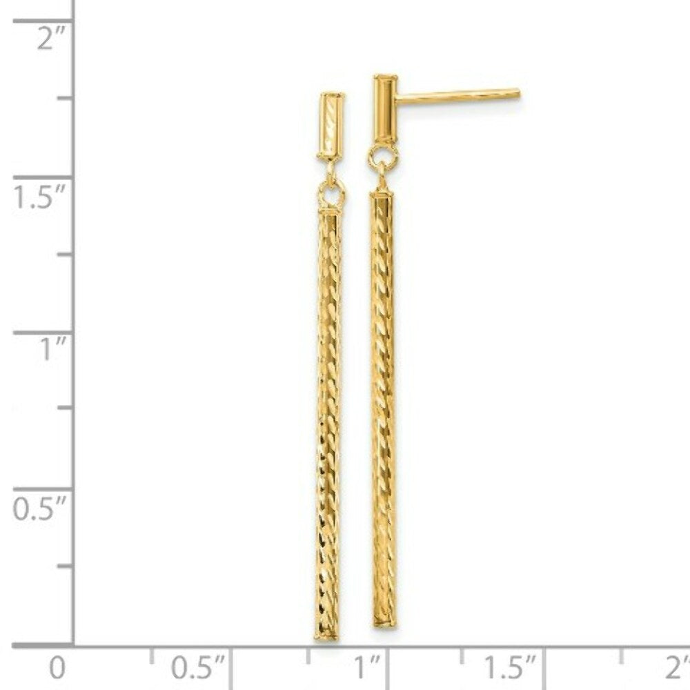 14K Yellow Gold Polished and Diamond-cut Bar Dangle Post Earrings