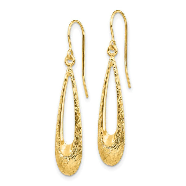 14k Yellow Gold Polished and Textured Teardrop Dangle Earrings