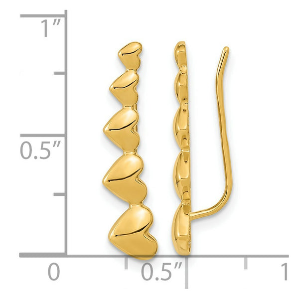14K Yellow Gold Heart Polished Ear Climber Earrings