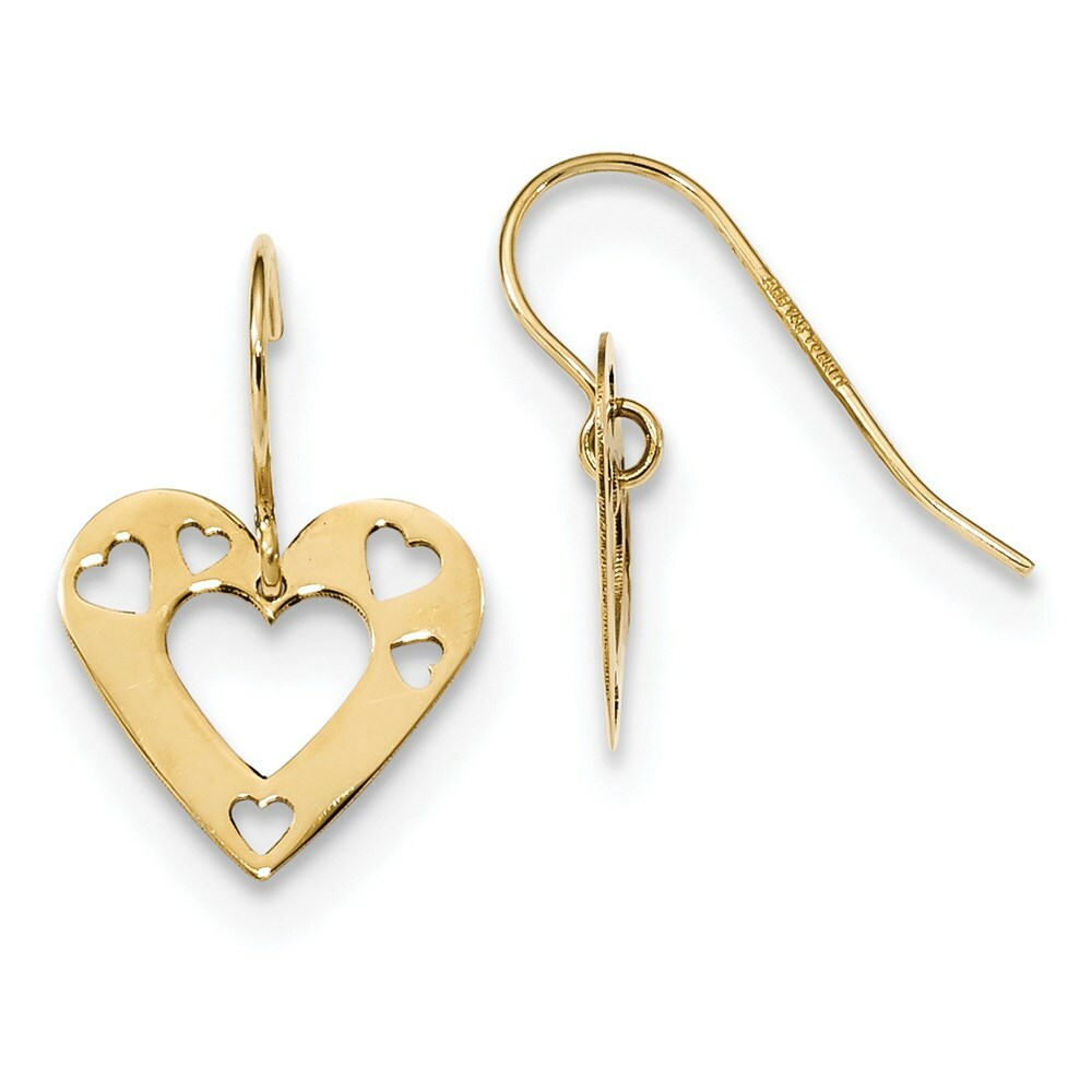 14K Yellow Gold Polished Cut-out Heart Dangle Earrings