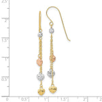 Load image into Gallery viewer, 14k Tri-color Gold Diamond-cut Triple Heart Dangle Shepherd Hook Earrings
