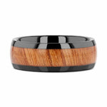 Load image into Gallery viewer, Mens Womens ODYSSEY Black Ceramic Wedding Band With Domed Polished Finish And Carpathian Elm Wood Inlay - 8mm
