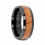 Load image into Gallery viewer, Mens Womens ODYSSEY Black Ceramic Wedding Band With Domed Polished Finish And Carpathian Elm Wood Inlay - 8mm
