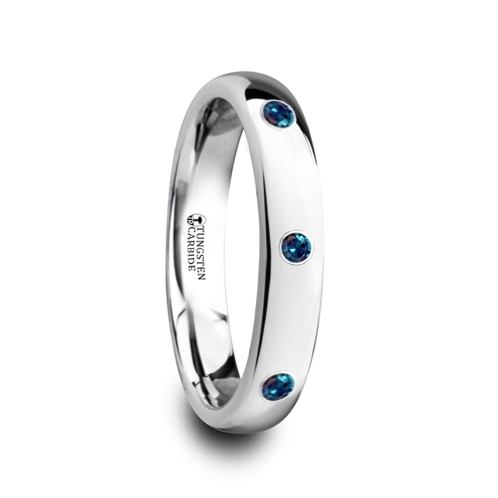 Mens Tungsten Tungsten Carbide Alexandrite Setting Wedding Ring - Polished Domed Comfort Fit - 4mm Wide - Style name: ALEX