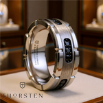 Load image into Gallery viewer, Mens Tungsten Silver Inlay &amp; Black Diamonds Grooved Wedding Ring - Brushed Comfort Fit - 8mm Wide - Style name: VALOR
