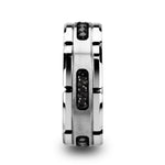 Load image into Gallery viewer, Mens Tungsten Silver Inlay &amp; Black Diamonds Grooved Wedding Ring - Brushed Comfort Fit - 8mm Wide - Style name: VALOR
