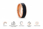 Load image into Gallery viewer, Mens Tungsten Rose Gold Plated Brushed Black Center Wedding Ring - Polished Beveled Comfort Fit - 6mm 8mm Wide - Style name: HAYDEN

