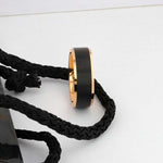 Load image into Gallery viewer, Mens Tungsten Rose Gold Plated Brushed Black Center Wedding Ring - Polished Beveled Comfort Fit - 6mm 8mm Wide - Style name: HAYDEN
