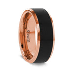 Load image into Gallery viewer, Mens Tungsten Rose Gold Plated Brushed Black Center Wedding Ring - Polished Beveled Comfort Fit - 6mm 8mm Wide - Style name: HAYDEN
