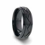 Load image into Gallery viewer, Mens Black Titanium Brushed Cross Alternating Diagonal Cuts Pattern Wedding Ring - Domed Comfort Fit - 8mm Wide - Style name: JAX
