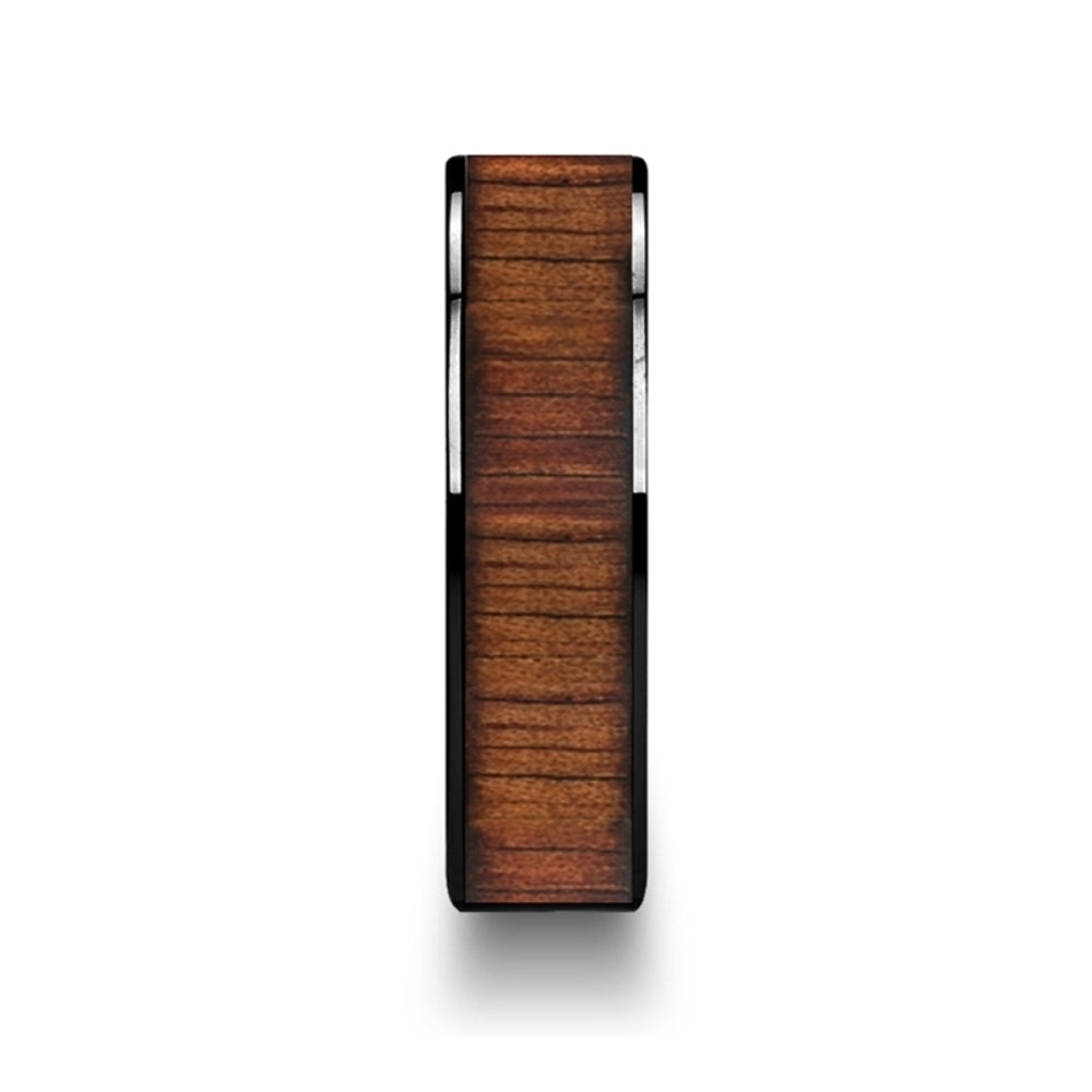 Mens Black Ceramic Koa Wood Inlay Wedding Ring - Polished Flat Comfort Fit - 6mm 7mm 8mm 10mmWide - Style name: ATREUS