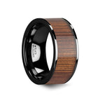 Load image into Gallery viewer, Mens Black Ceramic Koa Wood Inlay Wedding Ring - Polished Flat Comfort Fit - 6mm 7mm 8mm 10mmWide - Style name: ATREUS
