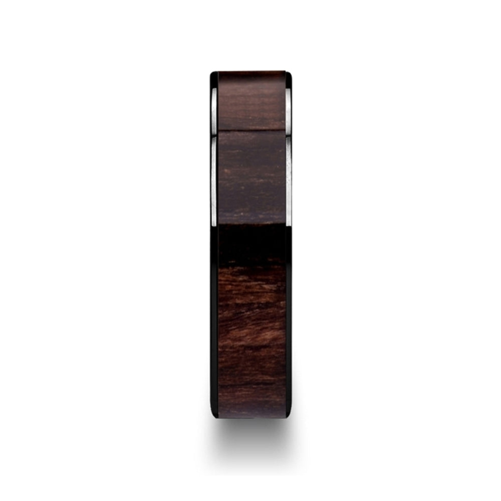 Mens Black Ceramic Black Walnut Wood Inlay Wedding Ring - Polished Finish Comfort Fit - 6mm 7mm 8mm 10mm Wide - Style name: KENDO