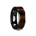 Load image into Gallery viewer, Mens Black Ceramic Black Walnut Wood Inlay Wedding Ring - Polished Finish Comfort Fit - 6mm 7mm 8mm 10mm Wide - Style name: KENDO
