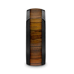 Load image into Gallery viewer, Mens Black Ceramic Koa Wood Inlay Domed Wedding Ring - Polished Finish Comfort Fit - 8mm Wide - Style name: LINDEN
