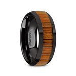 Load image into Gallery viewer, Mens Black Ceramic Koa Wood Inlay Domed Wedding Ring - Polished Finish Comfort Fit - 8mm Wide - Style name: LINDEN
