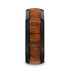 Load image into Gallery viewer, Mens Black Ceramic Mahogany Wood Inlaid Domed Wedding Ring - Polished Finish Comfort Fit - 8mm Wide - Style name: MABINI
