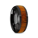 Load image into Gallery viewer, Mens Black Ceramic Mahogany Wood Inlaid Domed Wedding Ring - Polished Finish Comfort Fit - 8mm Wide - Style name: MABINI
