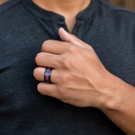 Load image into Gallery viewer, Mens Black Ceramic Black Opal Inlay Domed Wedding Ring - Polished Beveled Comfort Fit - 8mm Wide - Style name: MATRIX
