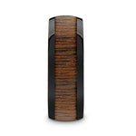 Load image into Gallery viewer, Mens Black Ceramic Black Walnut Inlay Domed Wedding Ring - Polished Comfort Fit - 8mm Wide - Style name: WALLACE

