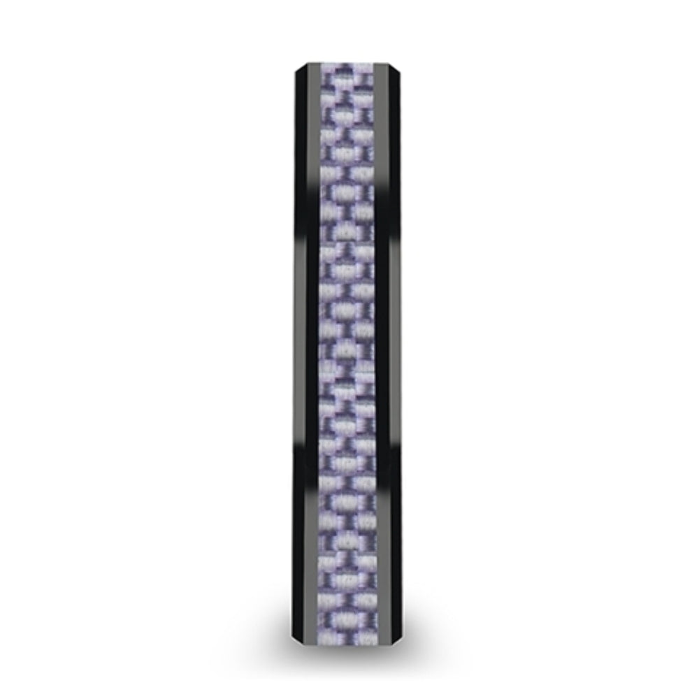 Mens Black Ceramic Purple Carbon Fiber Inlay Wedding Ring - Beveled Comfort Fit - 4mm 6mm Wide - Style name: LILAC