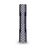 Load image into Gallery viewer, Mens Black Ceramic Purple Carbon Fiber Inlay Wedding Ring - Beveled Comfort Fit - 4mm 6mm Wide - Style name: LILAC
