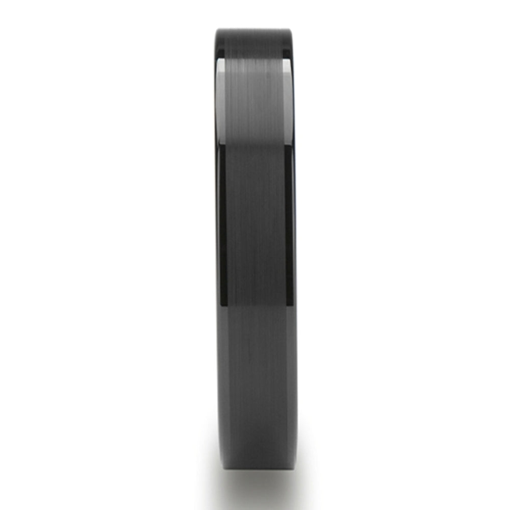 Mens Flat Black Ceramic Brushed Center Wedding Ring - Polished Edges Comfort Fit - 4mm 6mm 8mm 10mm 12mm Wide - Style name: OCTAVIUS