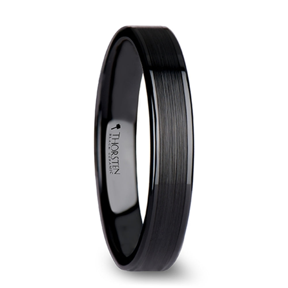 Mens Flat Black Ceramic Brushed Center Wedding Ring - Polished Edges Comfort Fit - 4mm 6mm 8mm 10mm 12mm Wide - Style name: OCTAVIUS