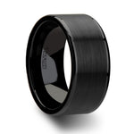 Load image into Gallery viewer, Mens Flat Black Ceramic Brushed Center Wedding Ring - Polished Edges Comfort Fit - 4mm 6mm 8mm 10mm 12mm Wide - Style name: OCTAVIUS
