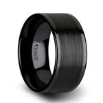 Load image into Gallery viewer, Mens Flat Black Ceramic Brushed Center Wedding Ring - Polished Edges Comfort Fit - 4mm 6mm 8mm 10mm 12mm Wide - Style name: OCTAVIUS
