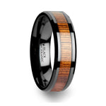 Load image into Gallery viewer, Mens Black Ceramic Koa Wood Inlaid Wedding Ring - Beveled Comfort Fit - 4mm 6mm 7mm 8mm 10mm 12mm Wide - Style name: ACACIA
