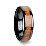 Load image into Gallery viewer, Mens Black Ceramic African Sapele Wood Inlay Wedding Ring - Polished Beveled Comfort Fit - 6mm 8mm 10mm Wide - Style name: BENIN
