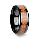 Load image into Gallery viewer, Mens Black Ceramic African Sapele Wood Inlay Wedding Ring - Polished Beveled Comfort Fit - 6mm 8mm 10mm Wide - Style name: BENIN
