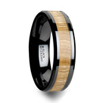 Load image into Gallery viewer, Mens Black Ceramic Ash Wood Inlay Wedding Ring - Polished Beveled Comfort Fit - 6mm 8mm 10mm Wide - Style name: BILTMORE
